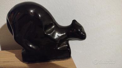 gatto in ceramica  nero decò 