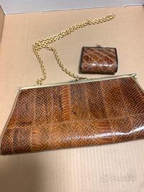 Pochette Vintage in pelle di serpe con portamonete