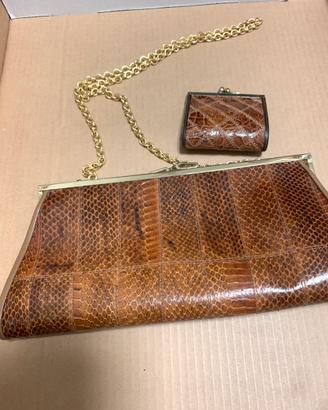 Pochette Vintage in pelle di serpe con portamonete