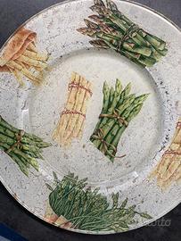 piatto decorato a mano - in vetro - tema ASPARAGI