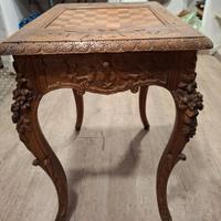 Antico tavolo scacchiera intarsiato con cassetti