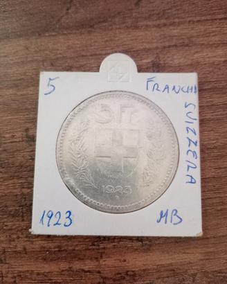 5 franchi svizzeri argento 1923 