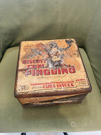 SCATOLA LATTA ANTICA BISCOTTI CONI PINGUINO ROMA