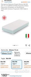 Materasso singolo schiuma poliuretano + memory 
