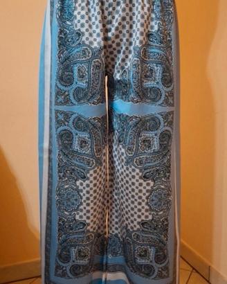 Pantalone palazzo fantasia blu e bianco 