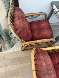 Due 2 coppia poltrone rattan vimini cuscini sedie