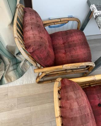 Due 2 coppia poltrone rattan vimini cuscini sedie