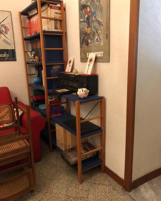 libreria in faggio e blu, dimensioni cm 140
