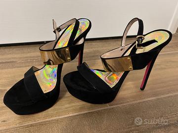 Sandalo camoscio nero tacco 15 cm