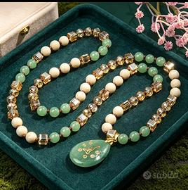 collana con gemme  Aventurine cm 76