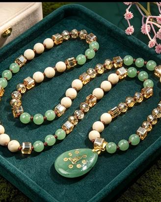 collana con gemme  Aventurine cm 76
