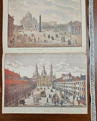 Due stampe antiche San Pietro e Duomo Di Milano 