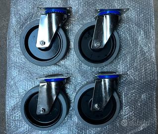 4 Ruote gomma Ø200 girevoli INOX ACCIAIO