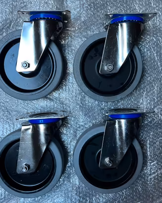 4 Ruote gomma Ø200 girevoli INOX ACCIAIO