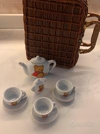 Set ceramica gioco con orsetti e cestino Vintage