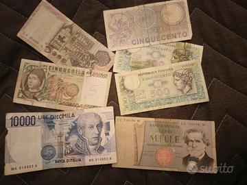 banconote lire italiane  10 mila 5000 mille 500 