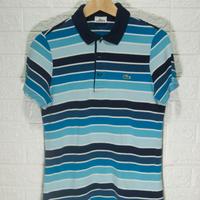 Polo Lacoste a righe azzurra e blu in cotone S