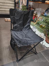 Sedia Pieghevole Portatile Nera per Campeggio