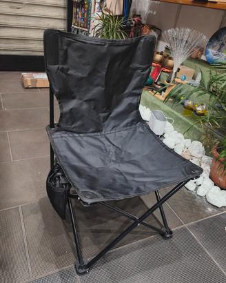 Sedia Pieghevole Portatile Nera per Campeggio