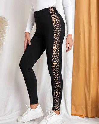 Leggings donna con banda leopardata
