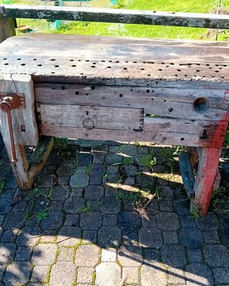 Banco Da Lavoro In Legno Massiccio - Vintage