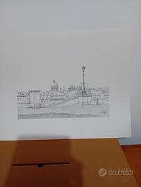 N. 150 stampe in china veduta di Roma da Trinità  