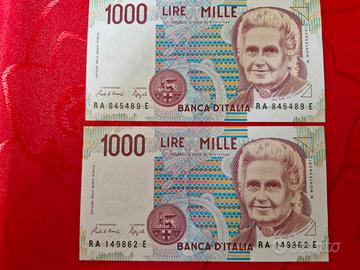 2 banconote da 1000lire  Montessori  FDS