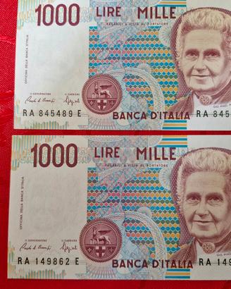 2 banconote da 1000lire  Montessori  FDS