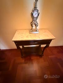 Consolle antica in legno e mermo + orologio