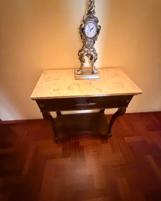Consolle antica in legno e mermo + orologio