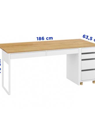 Scrivania + cassettiera reversibile + top rovere