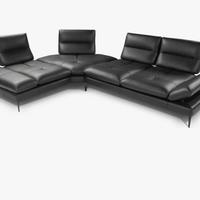 Divano con sceslong in pelle nera