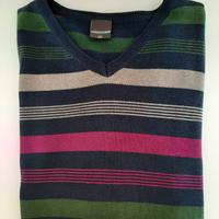 Maglione pullover con scollo a V rigato multicolor