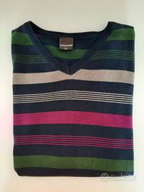 Maglione pullover con scollo a V rigato multicolor