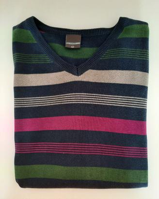 Maglione pullover con scollo a V rigato multicolor