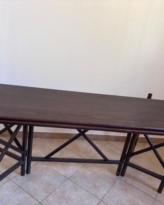 Tavolo consolle apribile, rattan e midollino