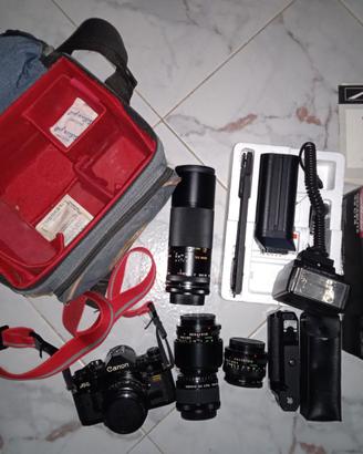 Canon A1 più obbiettivi Flash Metz dedicato filtri
