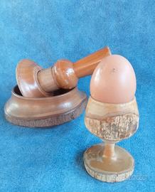 lotto di 2 sculture artigianali in legno vintage 