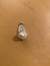 Pendente oro binco brill e perla bianca