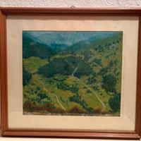 Quadro paesaggio dipinto a mano con cornice legno