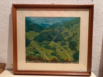 Quadro paesaggio dipinto a mano con cornice legno