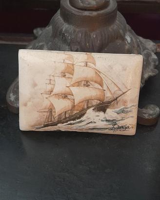 Placca Vintage in Ceramica Berger Veliero mare