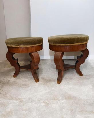 Coppia di sgabelli antichi in legno e velluto 