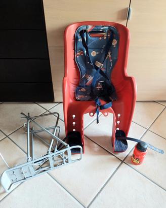 Seggiolino posteriore bici con telaio e borraccia