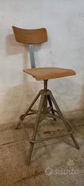 SEDIA GIREVOLE INDUSTRIALE LEGNO METALLO ANNI '50