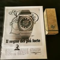 scatola e pubblicità zenith defy anni 70 