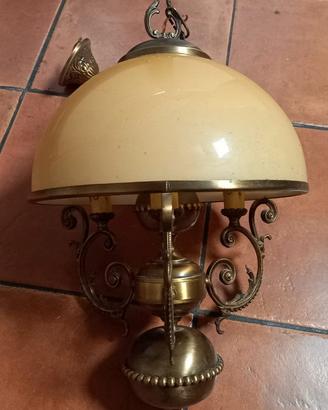 Lampadario Vintage anni '60/'70 in Ottone e Vetro