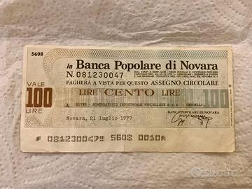 Miniassegno 100 Lire Banca Popolare di Novara