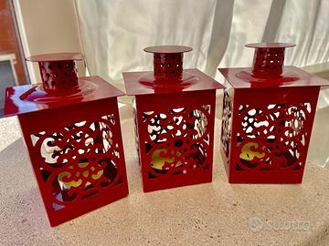 Lanterne portacandele rosse in metallo