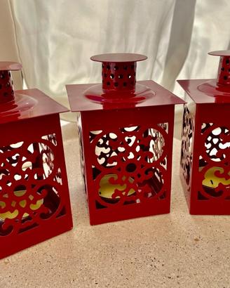 Lanterne portacandele rosse in metallo